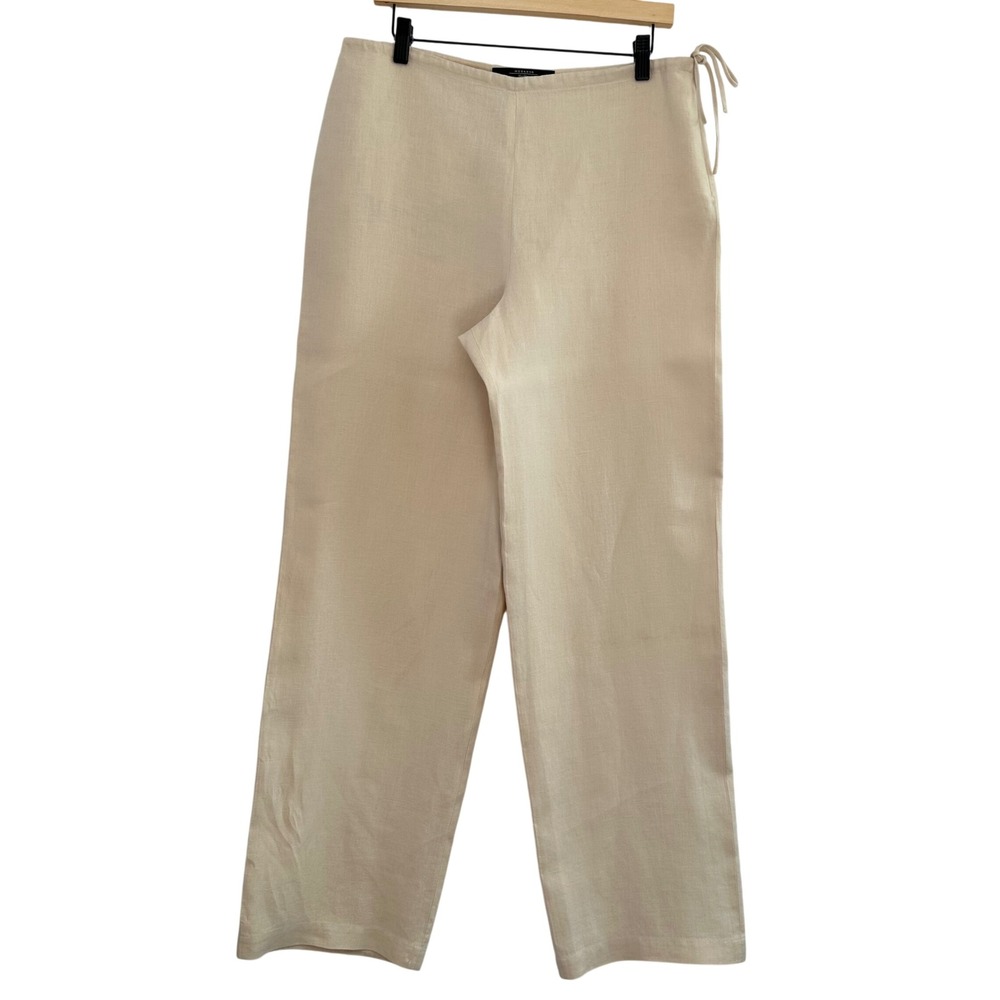 Weekend Max Mara Linen Pants Women 12 Butter Yellow Straight Leg Coastal Beachy